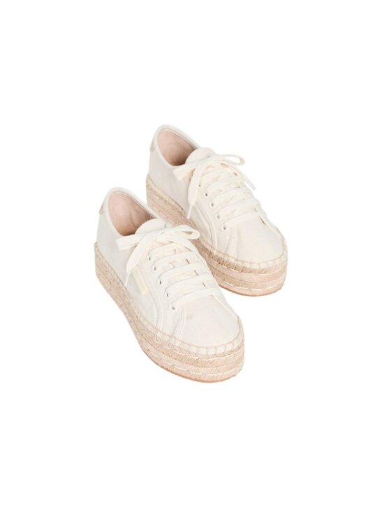 Tory Burch Women Tory Burch Cream Canvas Platform Espadrille Sneakers